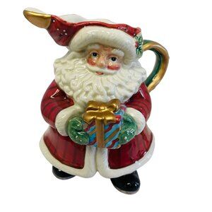 Vintage Santa Claus Ceramic Pitcher With Gift 5 1/2" Christmas Table Decor Red W